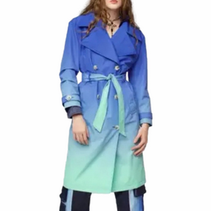 Oooh Baby Anika Ignozzi Large Gradient Blue Aqua Trench Coat Water Resistant NEW